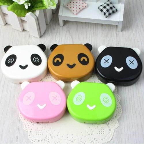 Hot Sale Cute Lovely White Color Panda Design Holder Contact Lens Case with Mirror Portable Container Lenses Box for Travel