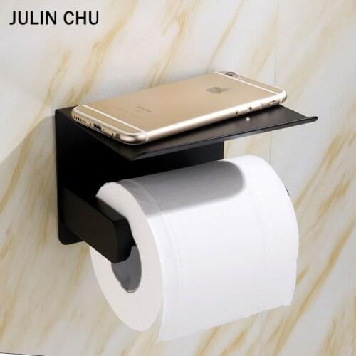 Toilet Paper Holder with Phone Shelf 304 Stainless Steel Black Bathroom Kitchen Lavatory Paper Towel Roll Rack Tissue Hanger
