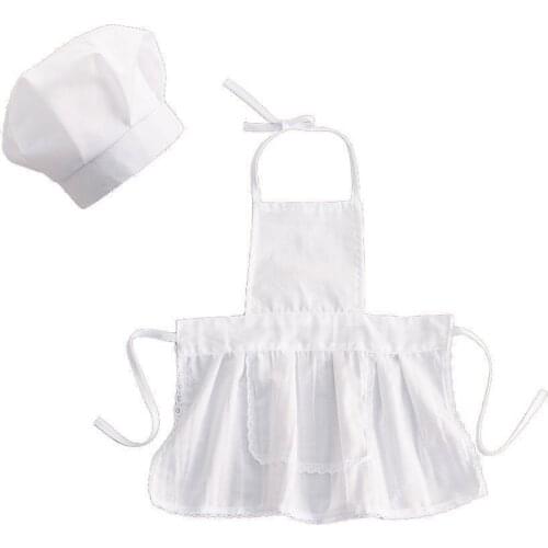 Childrens Chef Cap and Apron Suit for Baby Photographing Lace-up Apron Cake Makers Hat Cosplay