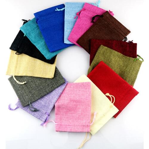 Hot 10x14cm (100 pcs/lot) Natural Handmade Jute Drawstring Burlap Wedding Party Christmas Gift Jewelry Pouches Packaging Bag