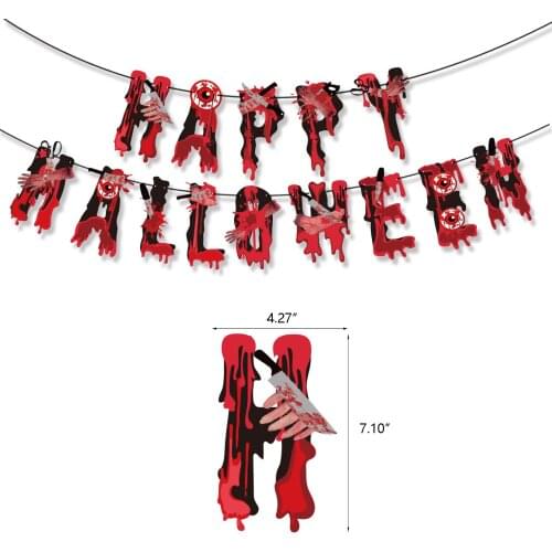 Halloween Skull Blood Hand Letter Flag Horror Birthday Spoof Party Haunted House Bar Theme Background Wall Decoration Supplies