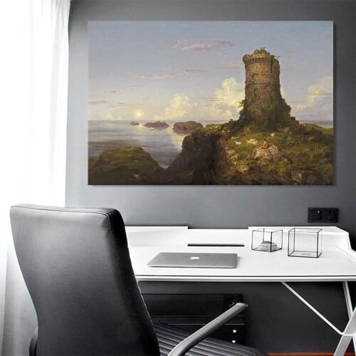 Citon Canvas Oil painting Thomas Cole《The Ruined Tower of Zenopus》Artwork Poster Picture Modern Wall Decor Home Decoration