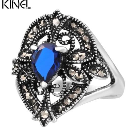 Kinel Vintage Jewelry Rings For Women Silver Color Water Drop Ring Cheap Jewelry Wholesale Lots Mix