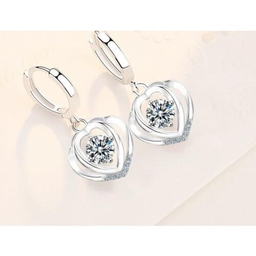 KOFSAC New Trendy 925 Sterling Silver Earrings For Women Exquisite Zircon Peach Heart Earring Jewelry Lady Wedding Accessories