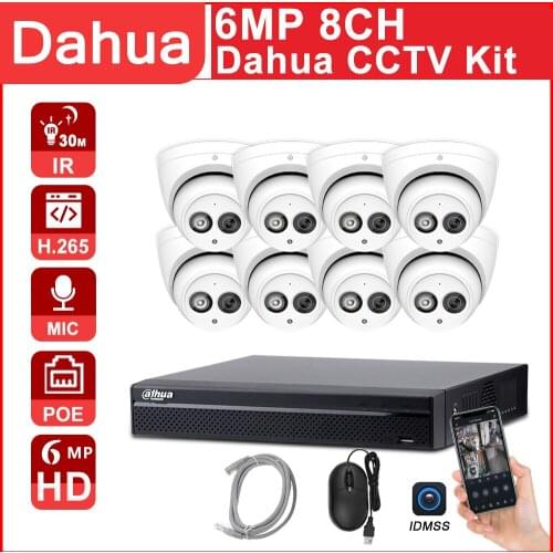 Dahua CCTV Kit 6MP IP 4K NVR Camera Security CCTV Camera Kit NVR4208-8P-4KS2 IPC-HDBW4631C-A P2P Surveillance System 8pcs