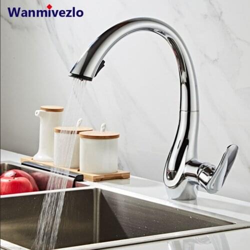 Swan-type kitchen pull-out faucet black and white hot and cold household sink sink full copper rotating plating faucet