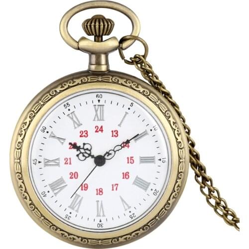 No Cover Design Quartz Pocket Watches Roman Numerals Bronze Floral Rattan Back Case Necklace Retro Chain Watch for Men Women
