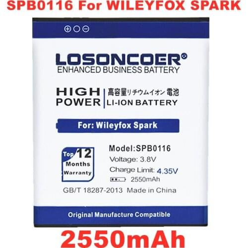 LOSONCOER 2550mAh SPB0116 Batteries For Wileyfox Spark / Spark+ Mobile Phone Battery+Tracking Number