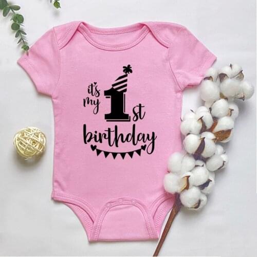 Cute Its My 1st Birthday Baby Short-sleeved First Birthday Party Clothes 100% Cotton Baby Boys Girls Outfits Shower Gift