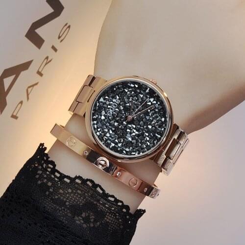 GUOU Brand Quartz Water Resistant Women Man Unisex Full Stainless Steel Bracelet Fashion Personality Babysbreath Diamond Watches