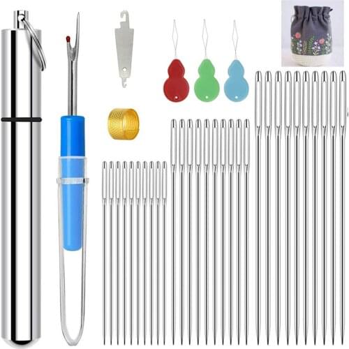 Stainless Steel Hand Sewing Needles Kit with10Pcs Gourd Wire Guides Large Eye Stitching Needle for Hand DIY Crafts Projects