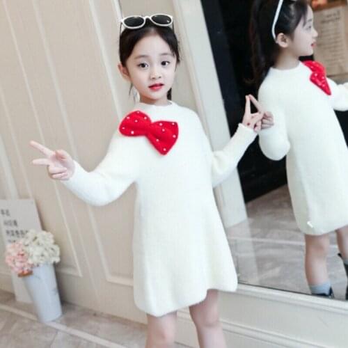 2020 New Winter Baby Girls Dress Clothes Children Dress for Girls Princess Dress Bow Solid Loose Thick Knitted Sweater Dress Z13