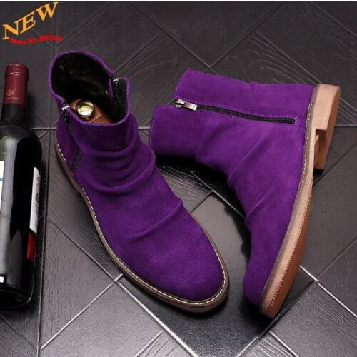 Nubuck Leather Punk Men High Tops Motorcycle Shoes Chelsea Boots Ankle Boots Martins Height Increasing Zapatillas Hombre