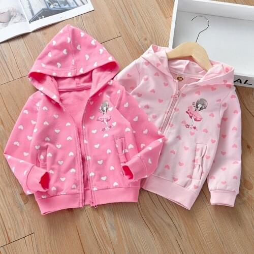 Kids Girls Autumn Coats Hooded Printed Lace-up Children Toddler Girls Jackets