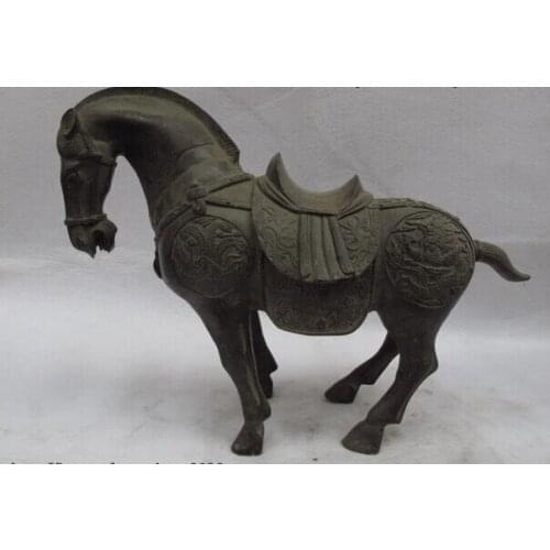 Song voge gem S0783 Chinese Folk Bronze copper Dragon phoenix Lucky horse fengshui figurine Statue