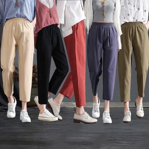 Linens Thin Loose Capri Pants Brown Black Sweatpants Summer Womens Pants Baggy High Waisted Trousers Plus Size Clothing 4XL