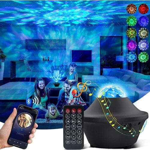 Galaxy Star Sky Projector Night Light Ocean Wave Lamp + Remote Control Bluetooth Speaker Voice Control for Baby Kids Party Game