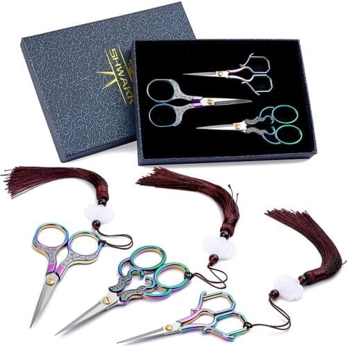 SHWAKK 3Pcs Sewing Embroidery Scissors with 3Pcs Scissors Tassels, Sewing Scissors for Needlework Sewing Hande DIY Tool