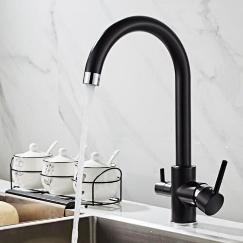 New Black Kitchen sink Faucet mixer 360 Degree Rotation Water Purification tap Dual Handle Drinking Water Tap Vessel Sink Mixer