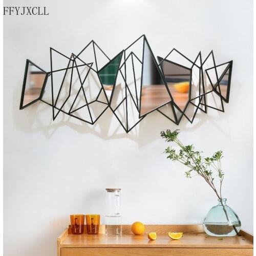 Modern Luxury Metal Background Wall Decoration Living Room Three-dimensional Geometric Porch Mirror Wall Pendant