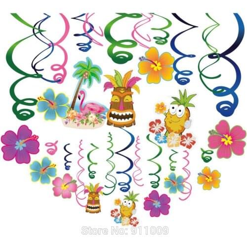 30pcs Luna Pineapple Ceiling Foil Spirals Hawaii Party Decorations PVC Hanging Swirl Happy Birthday Baby Shower Party Supplies