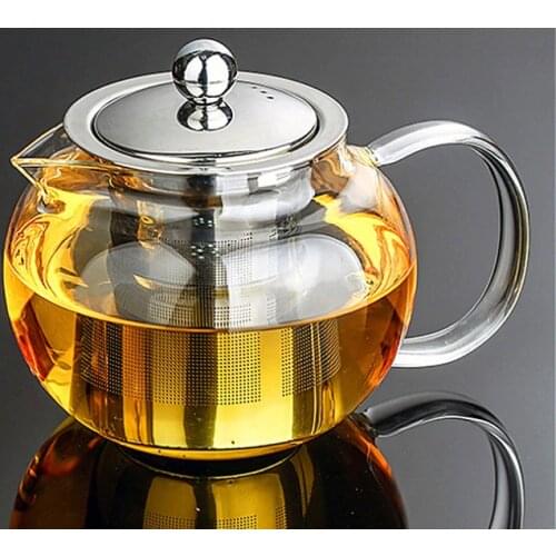 1PC Glass Teapot Cambered Hyaline Stainless Steel Filter Resistant Coffee Tea Sets Black Tea Set Puer Kettle Tea infuser JN 1032