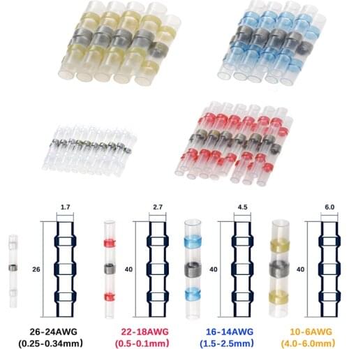 10/20/50PCS Heat Shrink Butt Terminals Waterproof Solder Seal Tinned Copper Electrical Wire Cable Splice Terminal 26-24 AWG