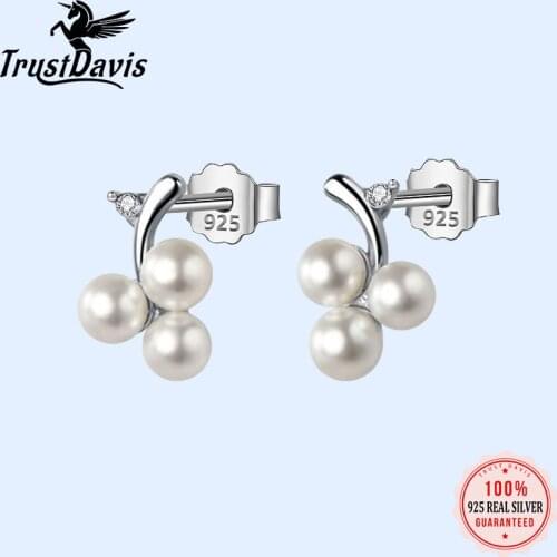 Trustdavis Real 925 Sterling Silver Lovely Fruit Grape Synthesis Pearl Stud Earrings For Women Wedding Party Fine Jewelry DB945