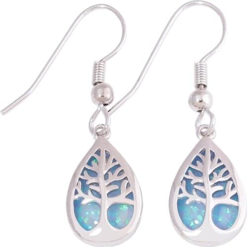 CiNily Created Blue/Orange Fire Opal Silver Plated Wholesale Fashion For Women Jewelry Engagement Dangle Earrings OH4571-72