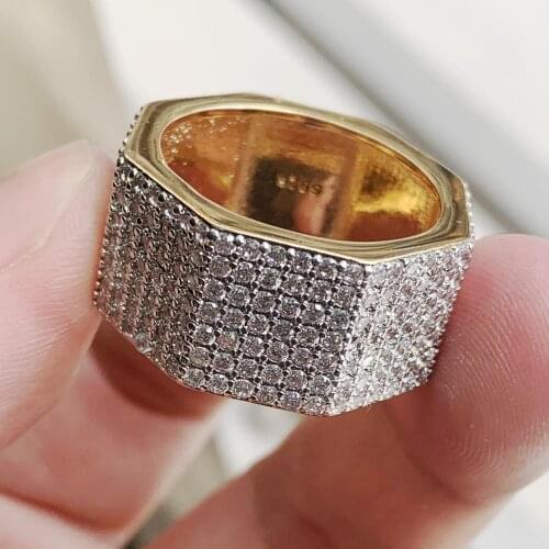 Size 5-10 Luxury Jewelry 925 Sterling Silver&Gold Fill Pave White Clear 5A Cubic Zirconia Eternity Women Wedding Band Ring Gift