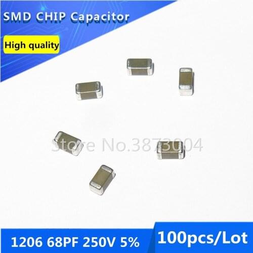 100pcs 1206 68PF 250V 5% Thick Film Chip Multilayer Ceramic Capacitor