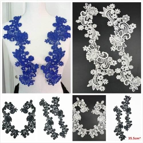 2 Pieces/1 Pair Hot sale Blue Lace Collar Guipure Floral Lace Fabric Trim DIY Embroidery Lace Neckline Sewing Applique trim