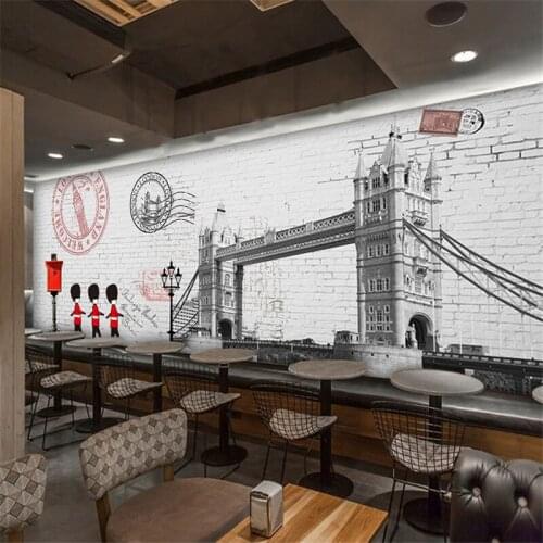 Beibehang Custom wallpaper 3d Creative Hand Painted Brick Wall paper Stereo Architecture Theme Western Restaurant 3d wallpaper