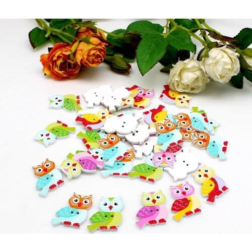 50pcs wood buttons Cartoon owl shapes clothes scrapbook decorative button for craft scrapbooking sewing accessories