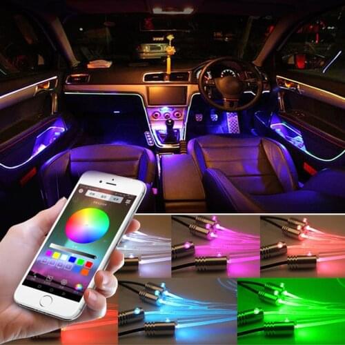 Auto RGB LED Atmosphere Car Light Interior Ambient Light Fiber Optic Strips Light by App Control DIY Music 8M Fiber Optic Band