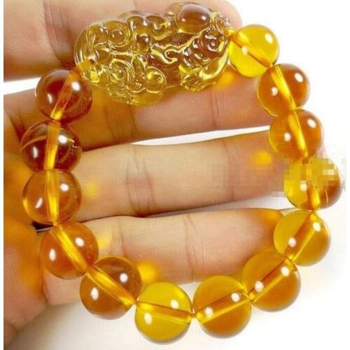 Fashion jewelry Wholesale price Feng Shui Yellow Crystal Pi Yao Pi Xiu Avoid evil Bracelet For Wealth 14mm