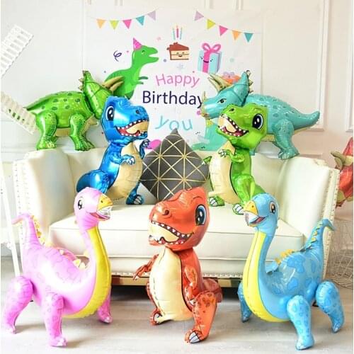 Large 4D Walking Dinosaur Foil Balloons Jungle Animal Boys Birthday Party Decors Jurassic Standind Dragon Kids Toys Air Globos