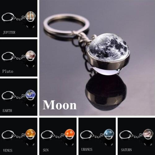 Sun Earth Moon Planet Key Chain Solar System Pluto Uranus Neptune Glass Ball Keychain Nebula Galaxy Star Keyring Keyfob Gift