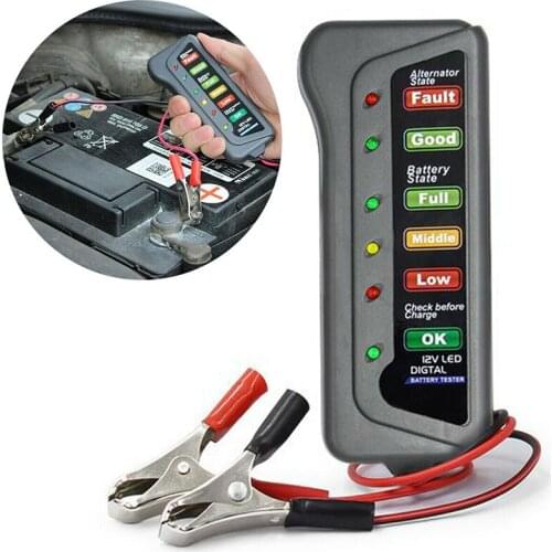 12V Battery Tester Display Car Diagnostic Tool 6 LED Lights Auto Battery System Analyzer