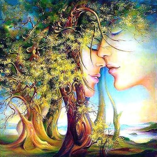 Lovers tree Creative oil painting Art Needlework 14CT Canvas Unprinted Handmade Embroidery Cross Stitch Kit DIY Home Decor