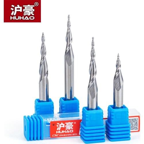 HUHAO 1pc HRC55 Tungsten Solid Carbide Ball Nose End Mill CNC Milling Cutter For Metal Emboss Engraving Bit For Aluminium Wood