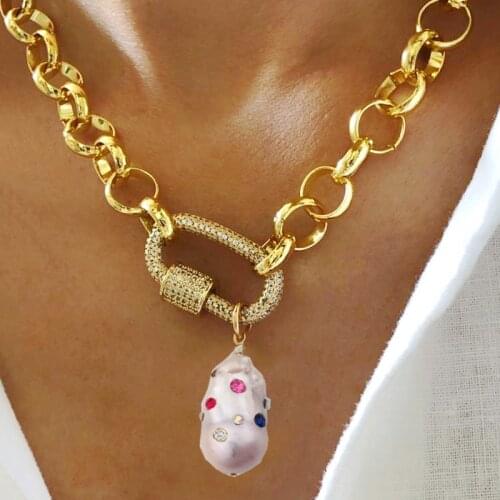 Exquisite fashion punk chain jewelry ladies luxury high quality pendant necklace baroque freshwater pearls handmade