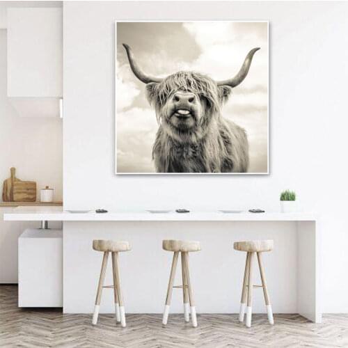 Wild Highland Cow Posters And Prints HD Animal Canvas Painting Print Vintage Home Wall Art Pictures Living Room Decoration Mural