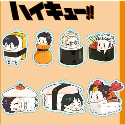 Kawaii Haikyuu!! Keychain Anime Jewelry High School Volleyball Boys Sushi Cartoon Print Acrylic Figures Keyring Gift for Friends