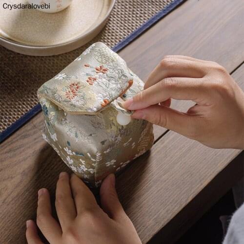 Chinese Retro Handmade Yunjin Single Cup Tea Set Cover Bowl Storage Bag Outdoor Travel Portable Teacup Teapot Storage Bag