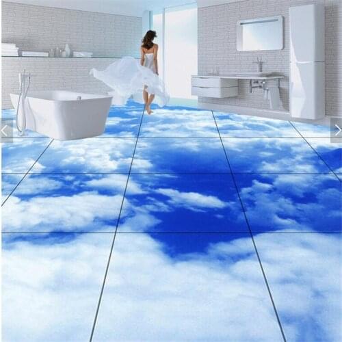 Beibehang room realistic blue white sky sky 3D stereo floor stickers ultra-high-definition map waterproof wear-resistant oil c