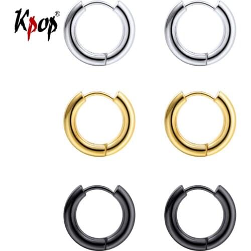 Kpop Hoop Earrings Set Minimalist Jewelry Stainless Steel Gold Color Small Circle Earrings for Women Size 10mm 16mm 20mm 3GE10