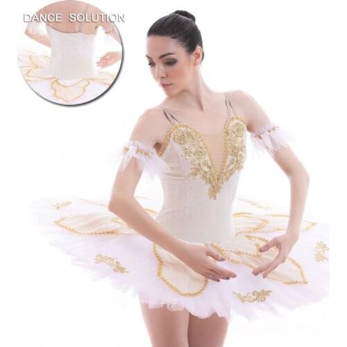 Cream and White Professional Classical Ballet Dance Tutu Dress with 7 Layers of Stiff Tulle Pancake Tutus BLL052