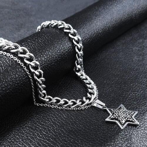2pcs Stainless Steel Jewish Hexagram Layered Necklace Women/Men Silver Color Choker Necklace Jewelry chaine homme N4866S03