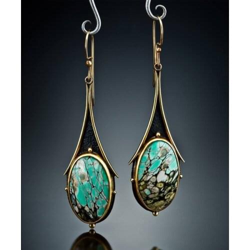 Fashion Drop - Shaped Floral Color Earrings Popular Vintage Gold Stone Dangle Earrings for Women Best Gift